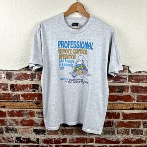 Vintage Funny Shirt Size XL Grey Single Stitch Remote Control Operator USA 90s